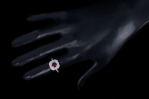 Modern 14K White Gold 1.02 Carat Natural Ruby and Diamond Double Halo Ring - Queen May
