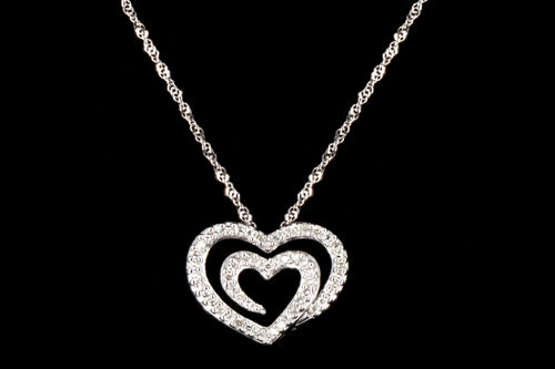 Modern 14K White Gold .25CTW Diamond Heart Pendant Necklace - Queen May