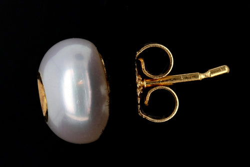 Modern 14K Yellow Gold 8MM Pearl and Diamond Earrings - Queen May