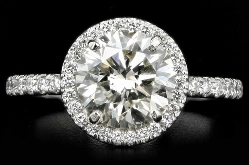 Platinum 2.10 CTR Round Brilliant Cut Diamond Halo Engagement Ring GIA Certified - Queen May
