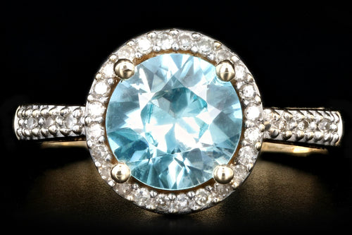 Modern 14K Yellow Gold 1.6 Carat Blue Zircon and Diamond Ring - Queen May