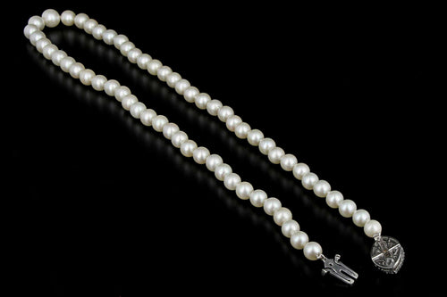 Modern 14K White Gold 6.8-9.70mm Cultured Japanese Akoya Pearl and Diamond Necklace - Queen May