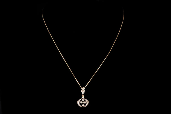 Vintage Inspired 18K Yellow Gold and Silver Top .20 CTW Diamond Lavalier Pendant Necklace - Queen May