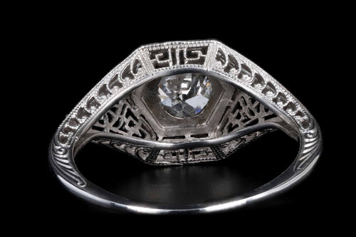 Art Deco 18K White Gold .30 Carat Old European Cut Diamond Filigree Ring - Queen May