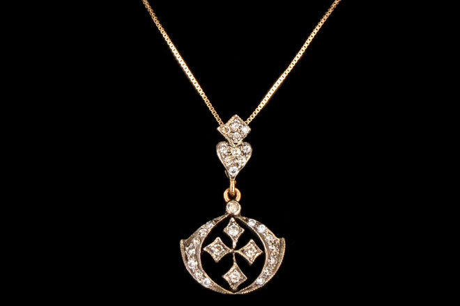 Vintage Inspired 18K Yellow Gold and Silver Top .20 CTW Diamond Lavalier Pendant Necklace - Queen May