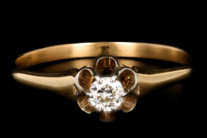 Victorian 14K Yellow Gold .17 CTR Old European Cut Diamond Ring - Queen May