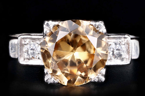 Art Deco Platinum 2.12 Carat Round Orange Zircon and Old European Cut Diamond Ring - Queen May