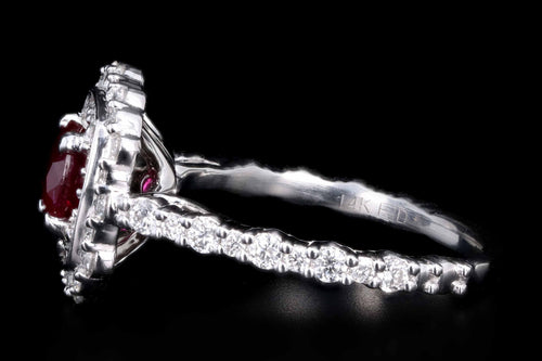 Modern 14K White Gold 1.02 Carat Natural Ruby and Diamond Double Halo Ring - Queen May