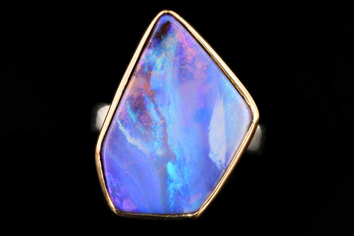 New Handmade 14K Yellow Gold & Sterling Silver Australian Boulder Opal Ring - Queen May