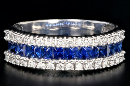 Modern 14K White Gold 1 CT Natural Sapphires and Diamond Band - Queen May