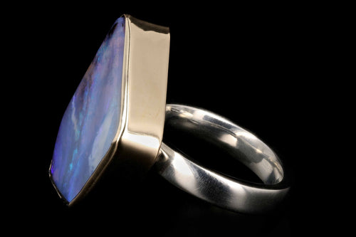 New Handmade 14K Yellow Gold & Sterling Silver Australian Boulder Opal Ring - Queen May