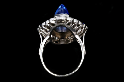 Art Deco Platinum 5.5 CTS Kashmir Sapphire and Old European Cut Diamond Ring - Queen May