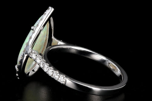 New 14K White Gold 1.84 Carat Pear Cut Opal and Diamond Ring - Queen May