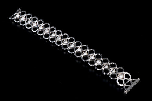 Modern 18K White Gold 6MM Pearl and Diamond Bracelet - Queen May