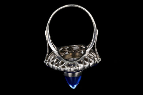 Art Deco Platinum 5.5 CTS Kashmir Sapphire and Old European Cut Diamond Ring - Queen May