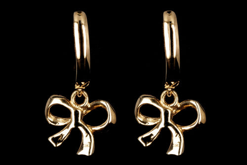 New 14K Yellow Gold Bow Baby Hoop Earrings - Queen May