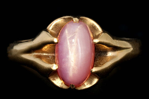 Victorian 18K Gold Pink Star Sapphire Belcher Mounted Ring c.1893 - Queen May