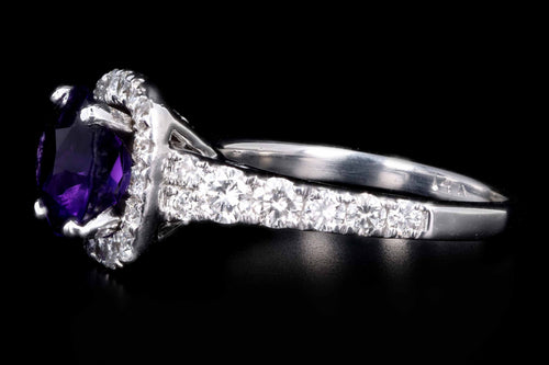 Modern 14K White Gold 1.44 Carat Round Amethyst and Diamond Halo Ring - Queen May