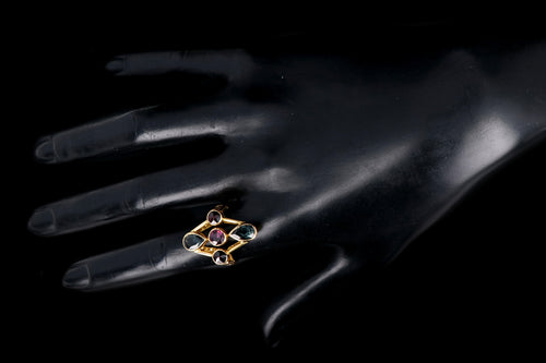 Modern 18K Yellow Gold .50 CT Rhodolite Garnet and Sapphire Statement Ring - Queen May