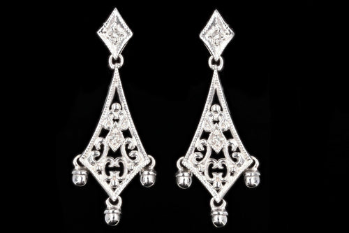 Modern 14K White Gold .04 CTW Single Cut Diamond Dangle Earrings - Queen May