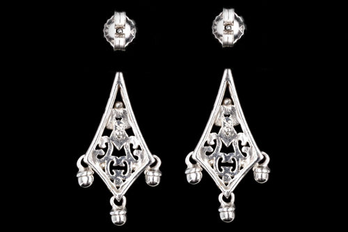 Modern 14K White Gold .04 CTW Single Cut Diamond Dangle Earrings - Queen May