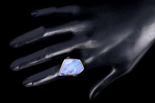 New Handmade 14K Yellow Gold & Sterling Silver Australian Boulder Opal Ring - Queen May