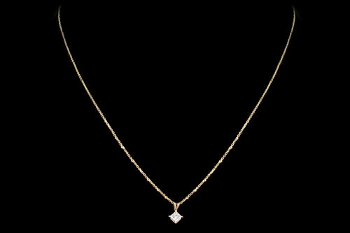 Modern 14K Yellow Gold .35 Carat Princess Cut Diamond Pendant Necklace - Queen May
