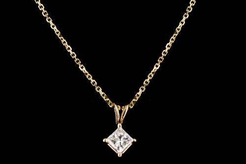 Modern 14K Yellow Gold .35 Carat Princess Cut Diamond Pendant Necklace - Queen May