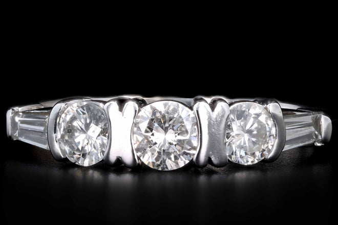 Modern 14K White Gold .75 CTW Round Brilliant and Tapered Baguette Cut Diamond Ring - Queen May