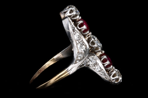 Edwardian Platinum and 18K Yellow Gold Old European Cut Diamond and Natural Ruby Ring - Queen May