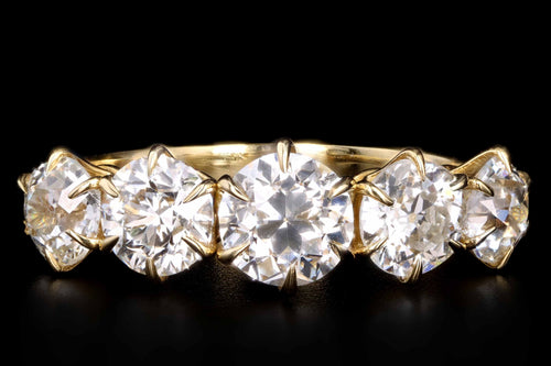 New Victorian Style 18K Yellow Gold 2.5 Carats in Total Old European Cut Diamond 5 Stone Ring - Queen May
