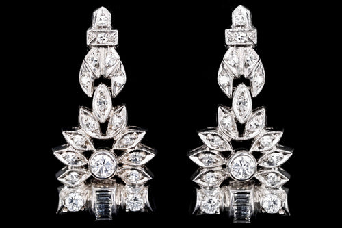 Retro Platinum 1 CTW Round Brilliant, Single Cut, and Baguette Cut Diamond Watch Conversion Dangle Earrings - Queen May