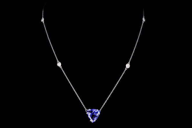 18K White Gold 7.93 Carat Tanzanite & Diamond Pendant Necklace - Queen May