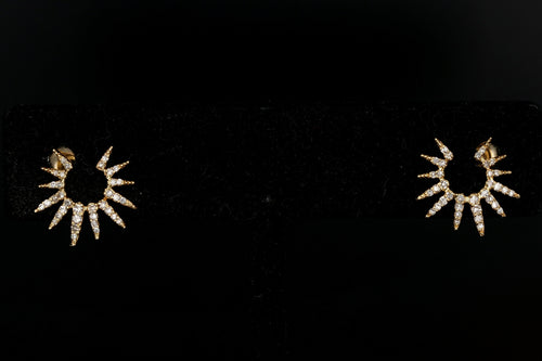 14K Yellow Gold Diamond Sunburst Earrings. - Queen May