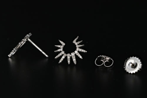 14K White Gold Diamond Sunburst Earrings - Queen May