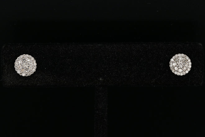 14K White Gold Round Diamond Cluster Earrings - Queen May