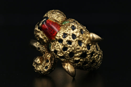 18K Yellow Gold Enamel Leopard Ring - Queen May