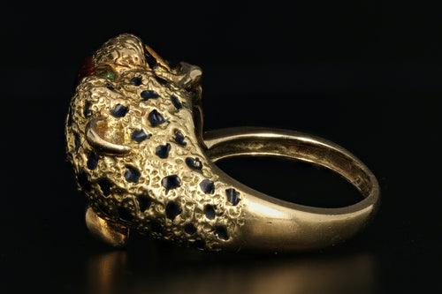 18K Yellow Gold Enamel Leopard Ring - Queen May