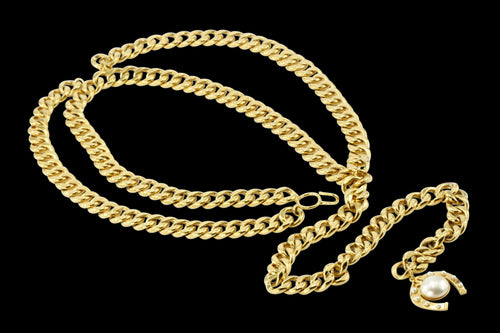 Chanel Gold tone Horseshoe Faux Pearl Medallion Heavy Chain Belt