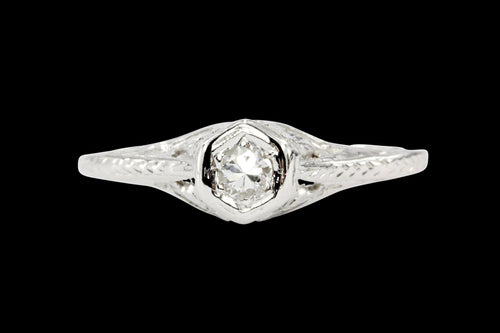 Art Deco 14K White Gold .09CT Diamond Ring - Queen May