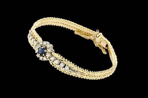 14K Yellow & White Gold Natural Sapphire and Diamond Bracelet - Queen May