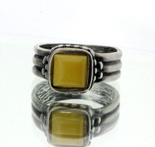 Sterling Silver Polish Gdansk Poland Designer Butterscotch Amber Ring Signed - Queen May