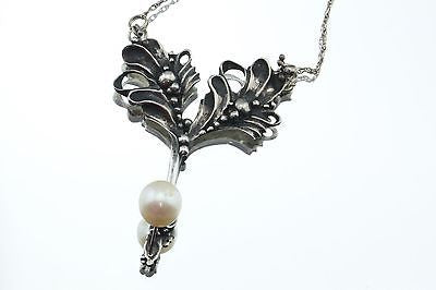 Vintage Sterling Silver Art Nouveau Jugendstil Pearl Designer Necklace Signed - Queen May