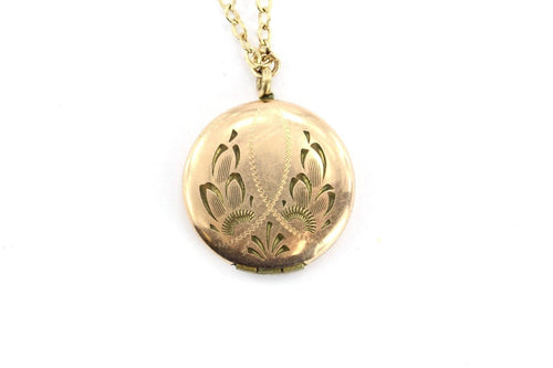 Antique Victorian Gold Filled Hand Chased Locket & Necklace - Queen May