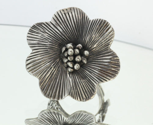 Large Chunky Sterling Silver Hand Made Flower Ring - Queen May