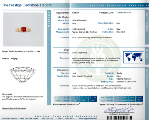18K Yellow Gold 1.2 Carat Burma Ruby AGL Certified - Queen May