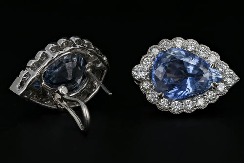 New 14K White Gold 13.13 Carat Total Weight Natural Sapphire & Diamond Earrings GIA Certified - Queen May