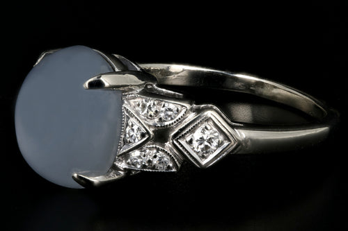 Art Deco 14K White Gold 10CT Star Sapphire and Diamond Ring - Queen May