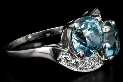 Mid Century 14K White Gold Blue Zircon and Diamond Ring - Queen May