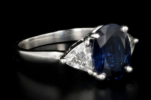 New Platinum 3.30 Carat Natural Ethiopian Sapphire & Trillion Cut Diamond Ring GIA Certified - Queen May